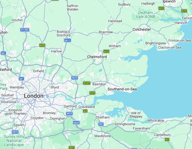 Coverage map for London, Essex, Hertfordshire and Kent